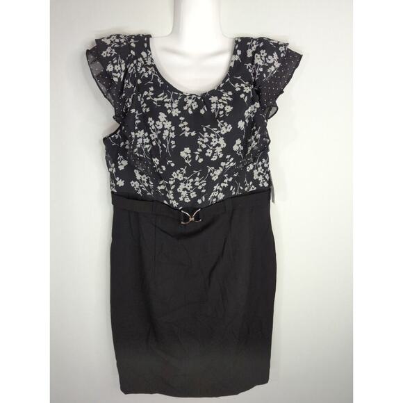 Alyx Womens Floral Flutter Short Sleeve Sheath Dress Black Size‎ 14 NWT Modest - Picture 1 of 8